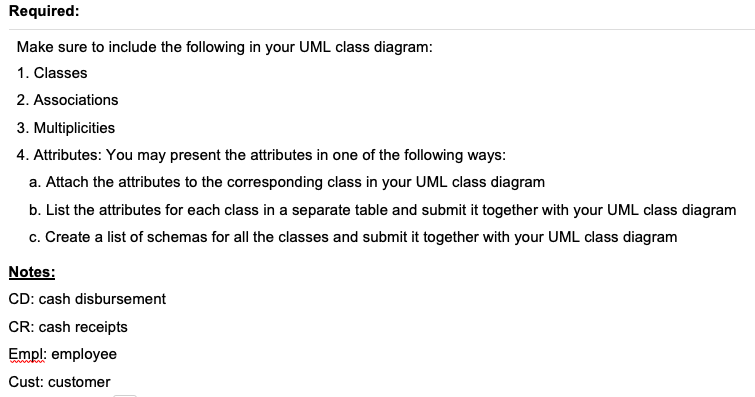 Based on the information given, prepare a UML