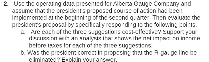 2. Use the operating data presented for Alberta