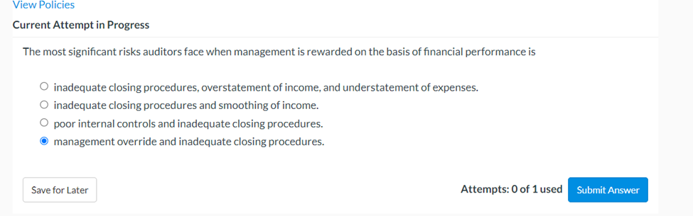 View Policies Current Attempt in Progress The