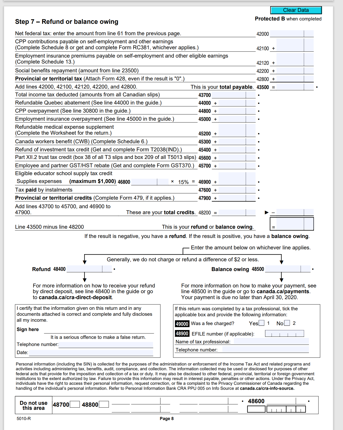 Clear Data Payer's name - Nom du payeur I+I