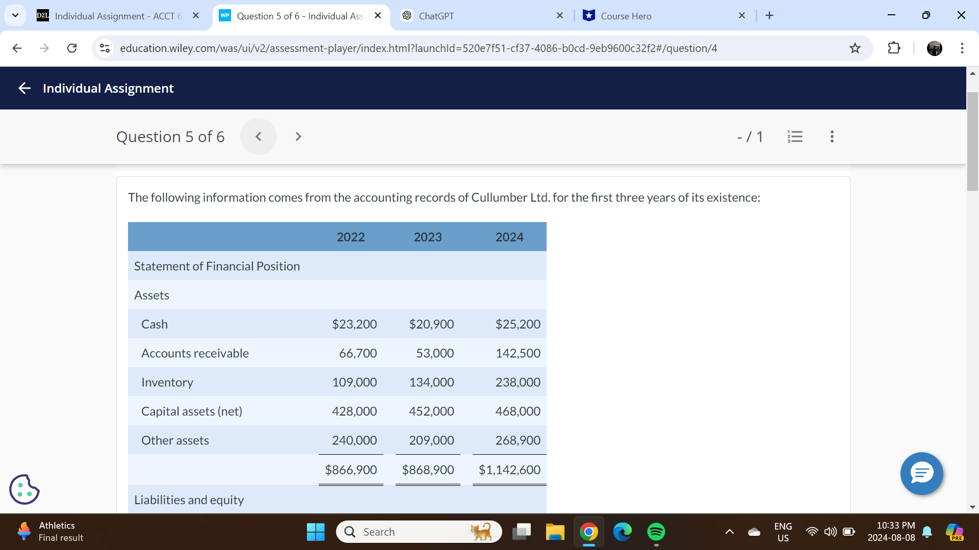 D2L Individual Assignment - ACCT 6 X WP Question