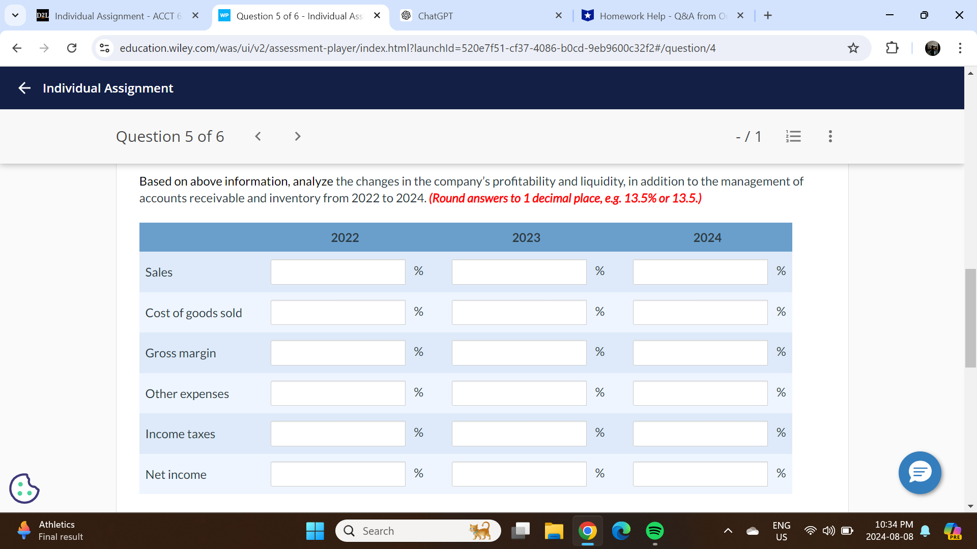 D2L Individual Assignment - ACCT 6 X WP Question
