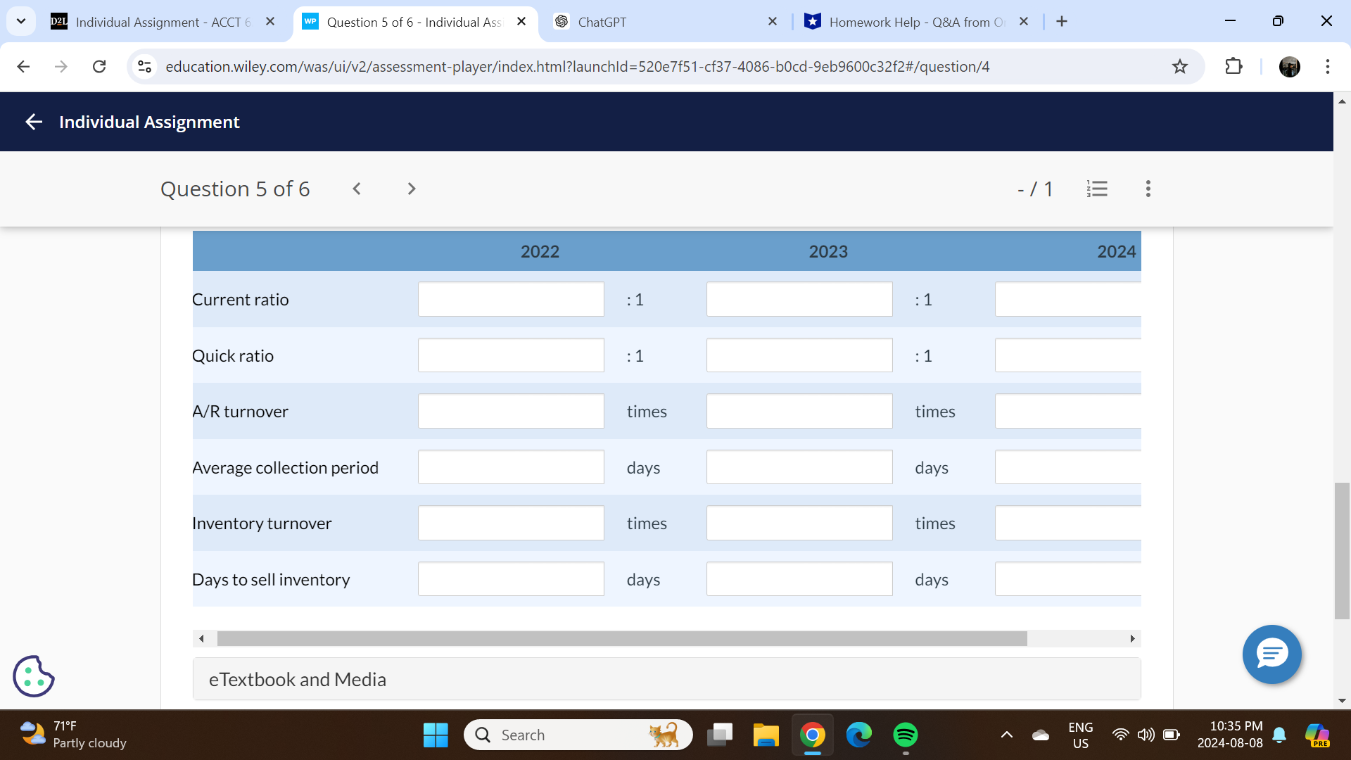 D2L Individual Assignment - ACCT 6 X WP Question