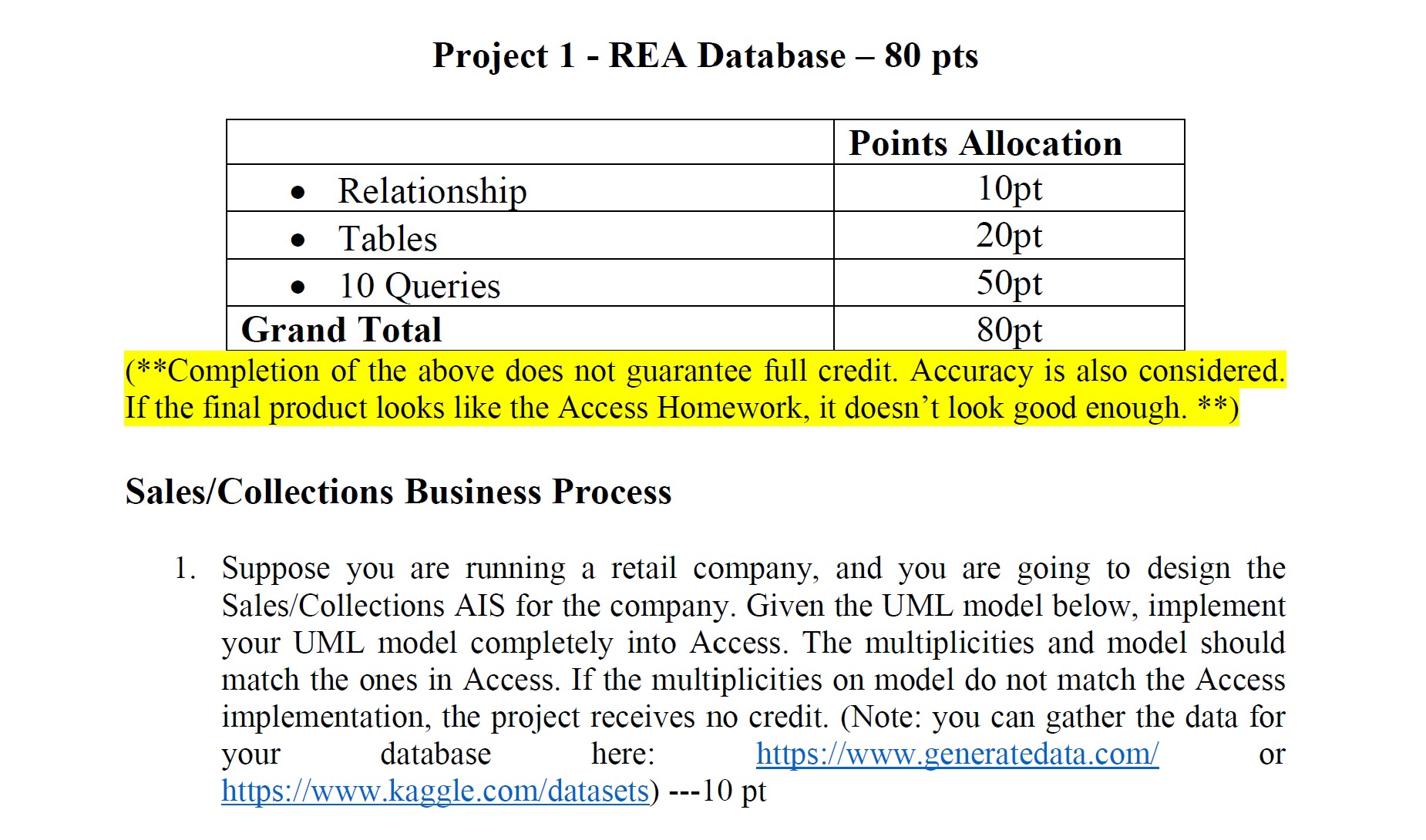 Project 1 - REA Database - 80 pts Points
