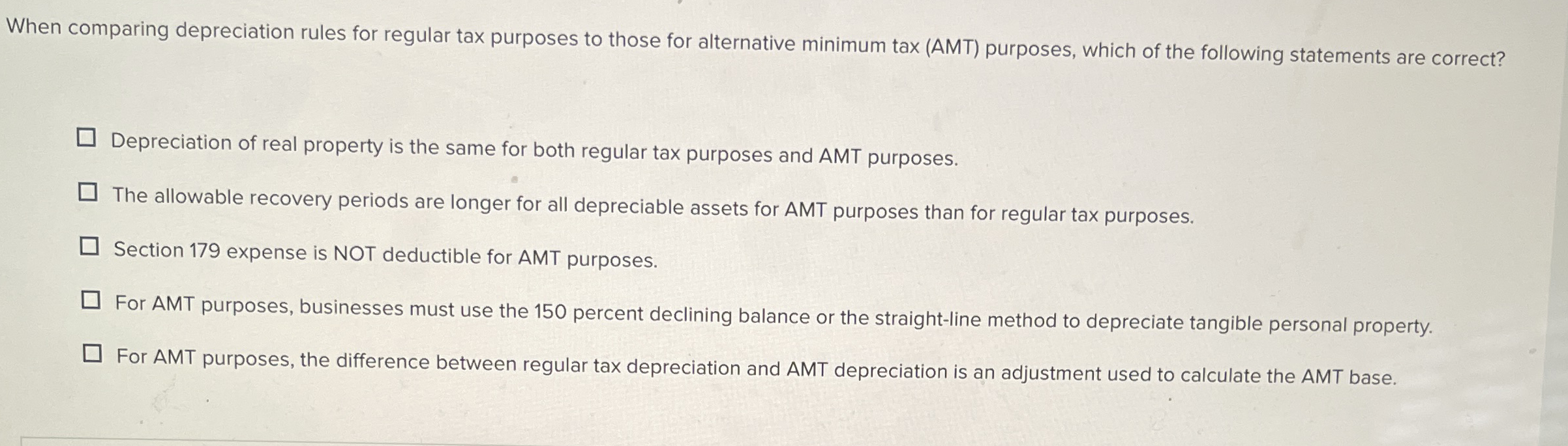 When comparing depreciation rules for regular tax