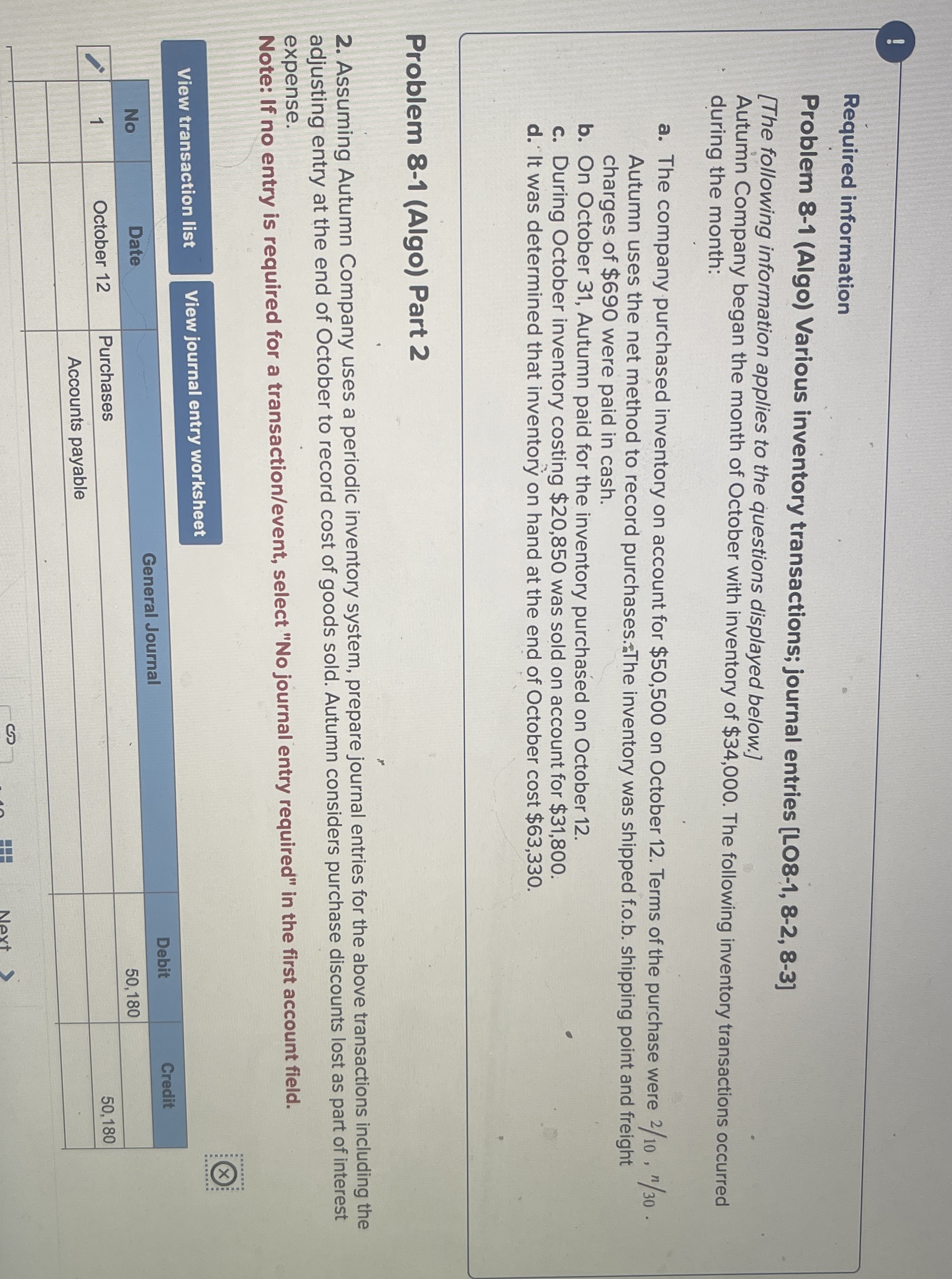 ! Required information Problem 8 - 1 ( Algo )