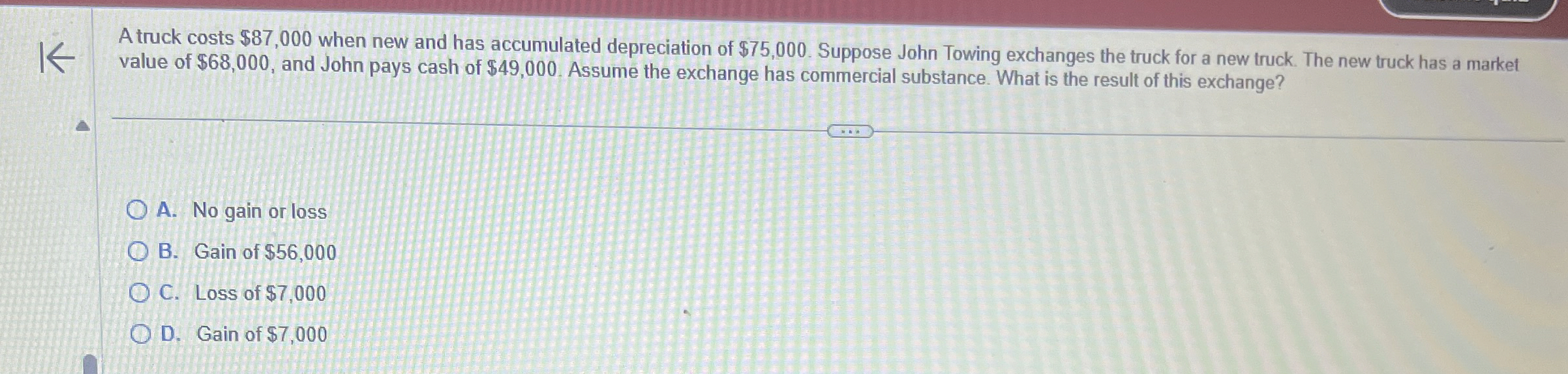 A truck costs $ 8 7 , 0 0 0 when new and has