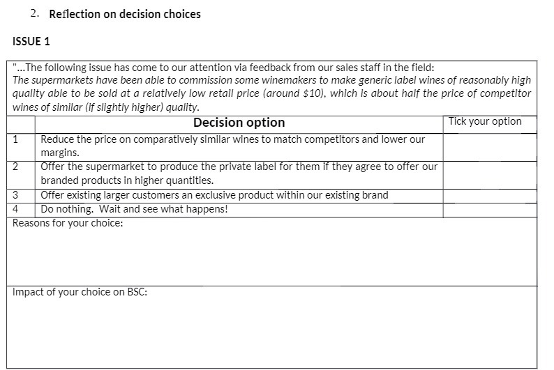2. Reflection on decision choices ISSUE 1 "...