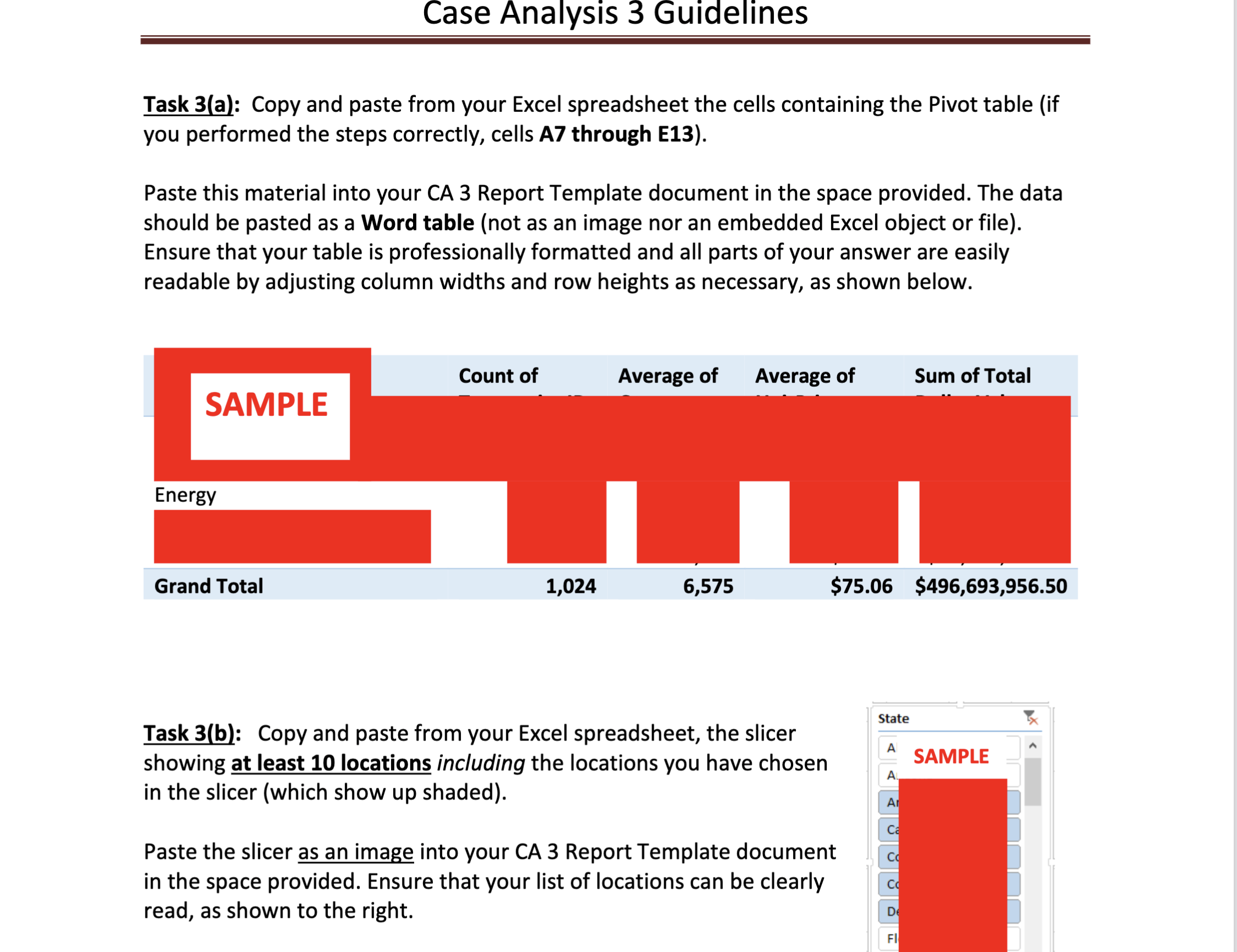 Task 3 Pivot table Follow the directions shown