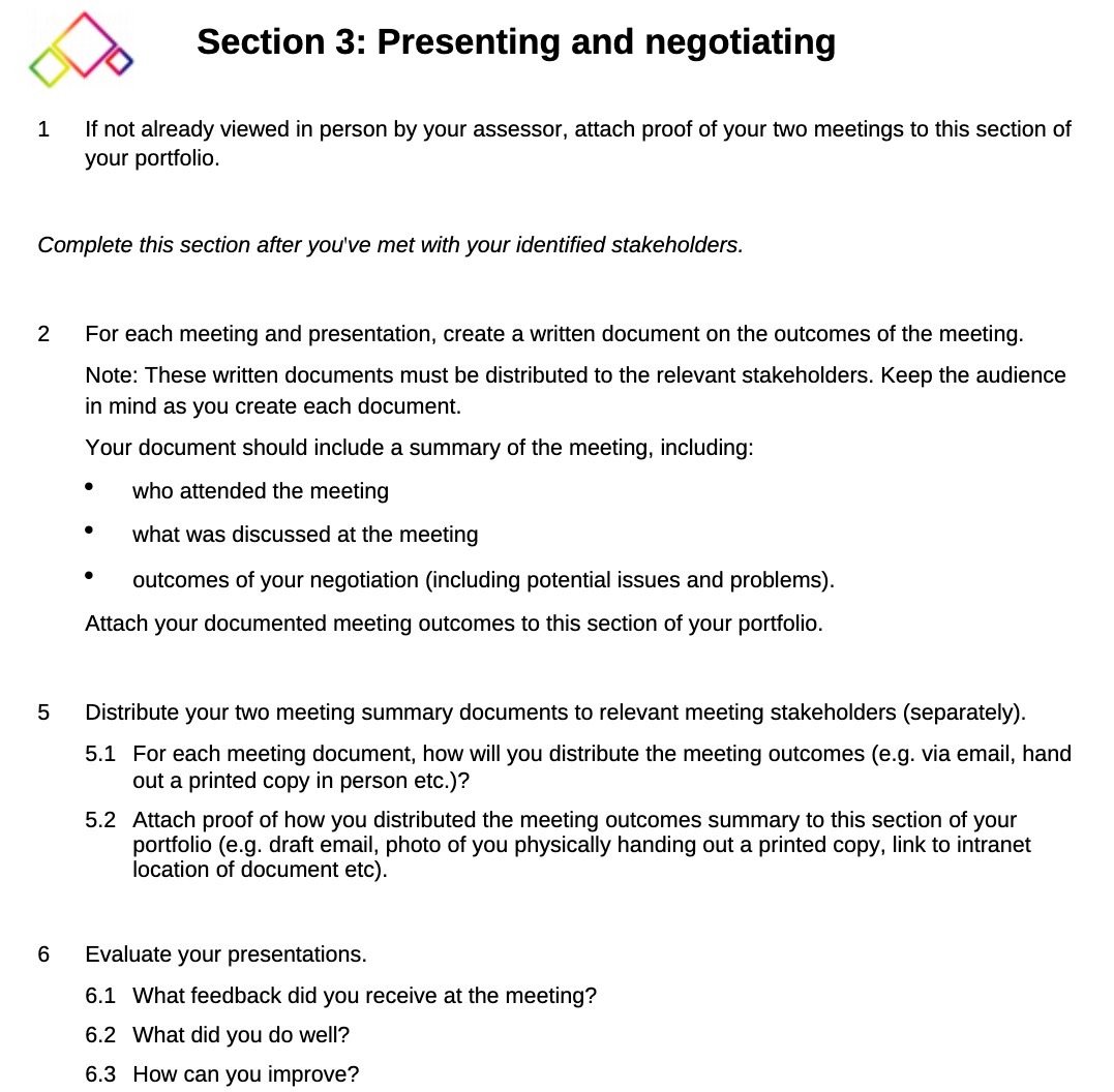 < Q Section 3: Presenting and negotiating 1 If