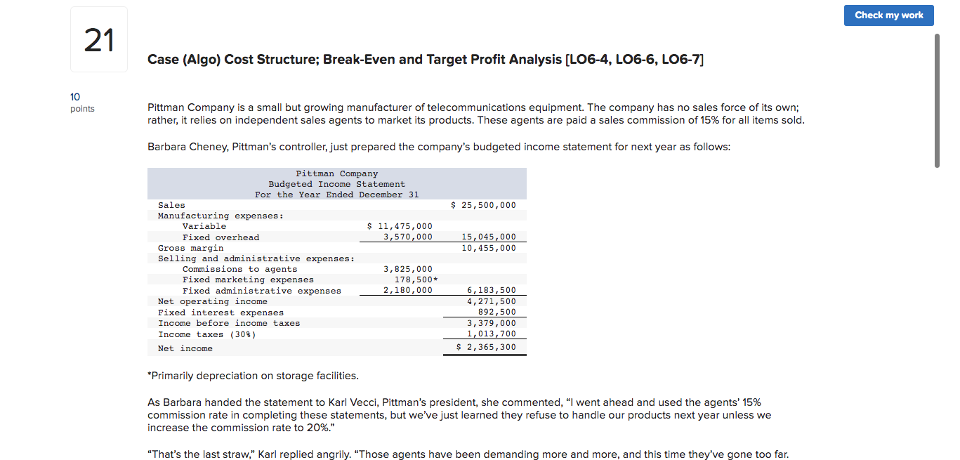 Case ( Algo ) Cost Structure; Break - Even and