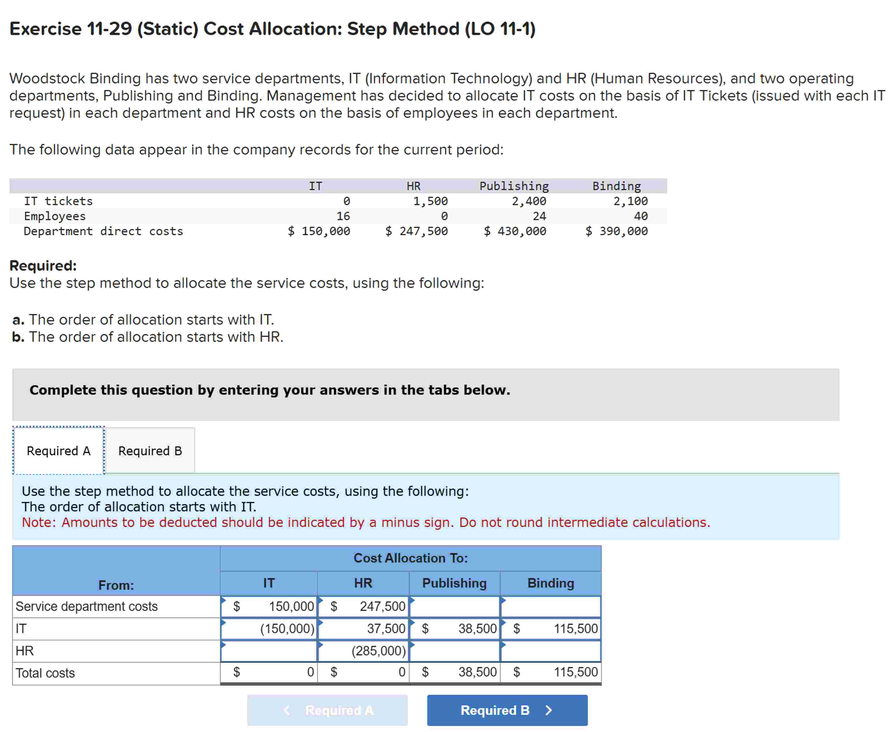 Exercise 1 1 - 2 9 ( Static ) Cost Allocation: