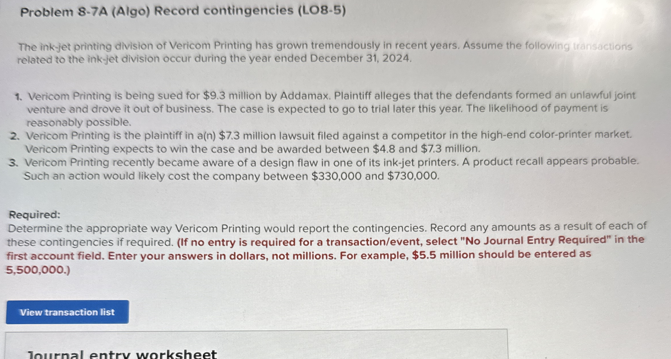 Problem 8 - 7 A ( Algo ) Record contingencies (
