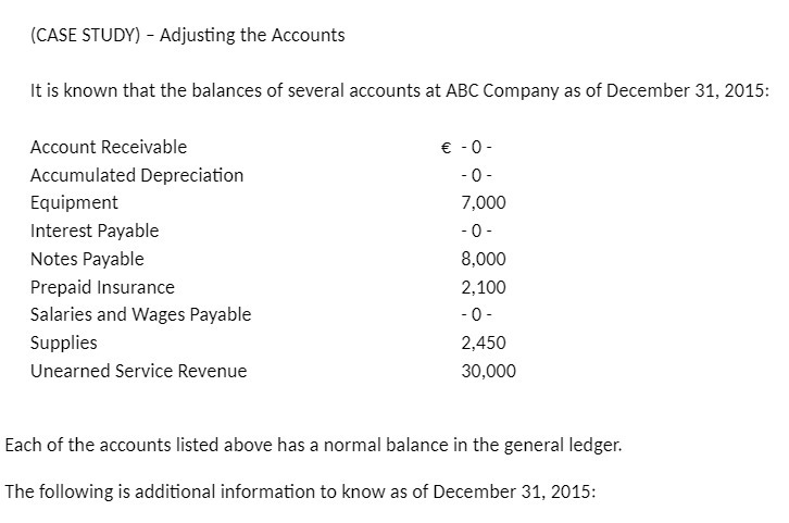 (CASE STUDY) - Adjusting the Accounts It is known