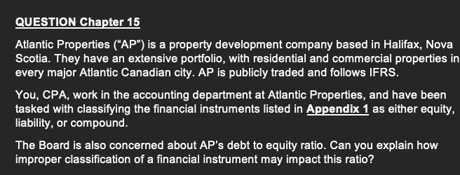 QUESTION Chapter 15 Atlantic Properties ("AP") is