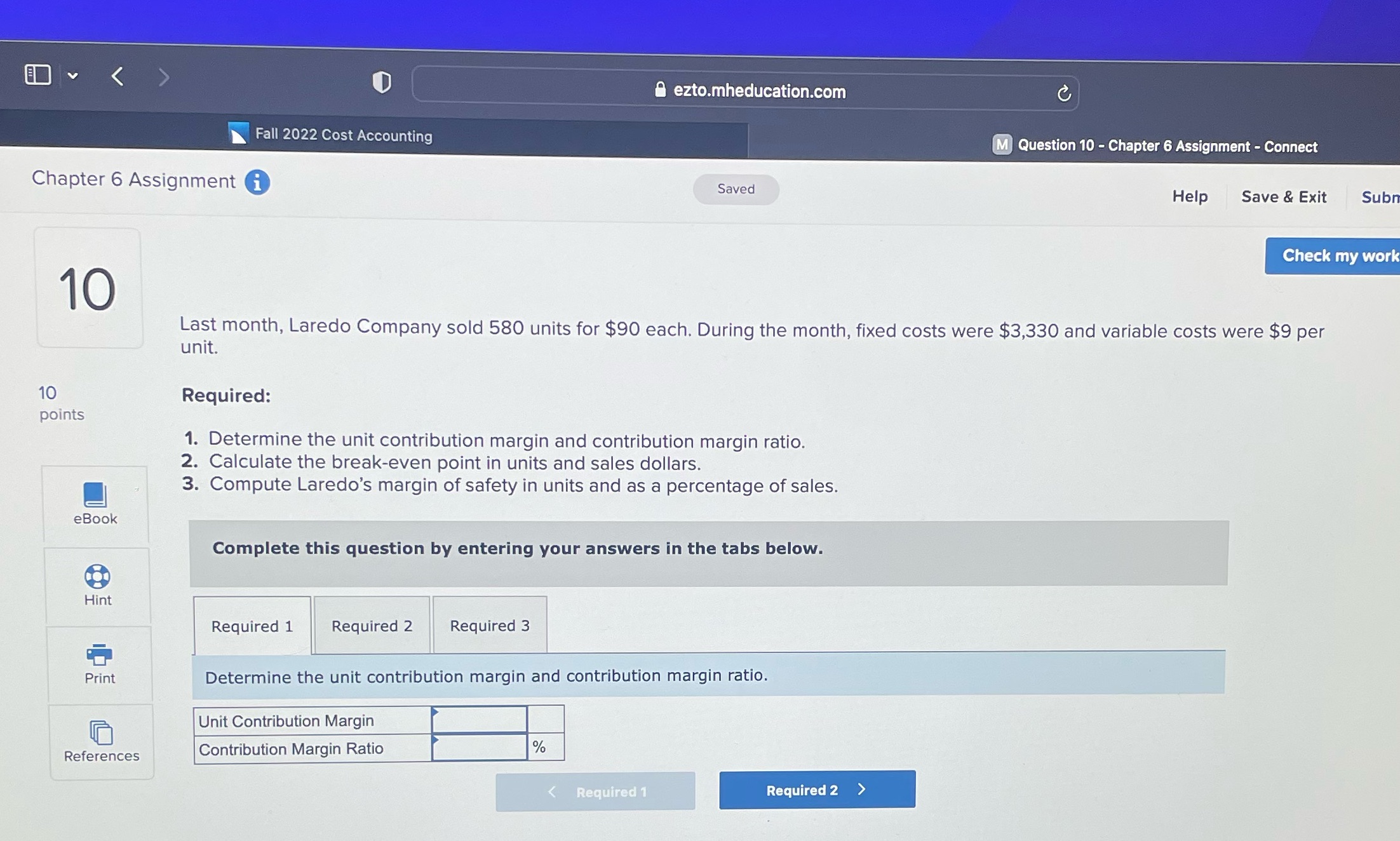 A ezto.mheducation.com Fall 2022 Cost Accounting