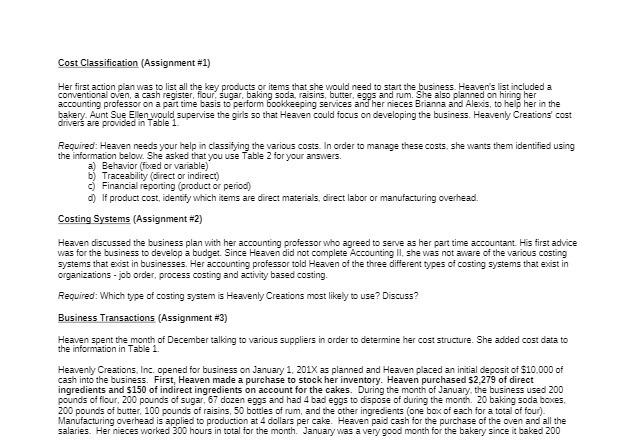 Cost Classification (Assignment #1) Her first