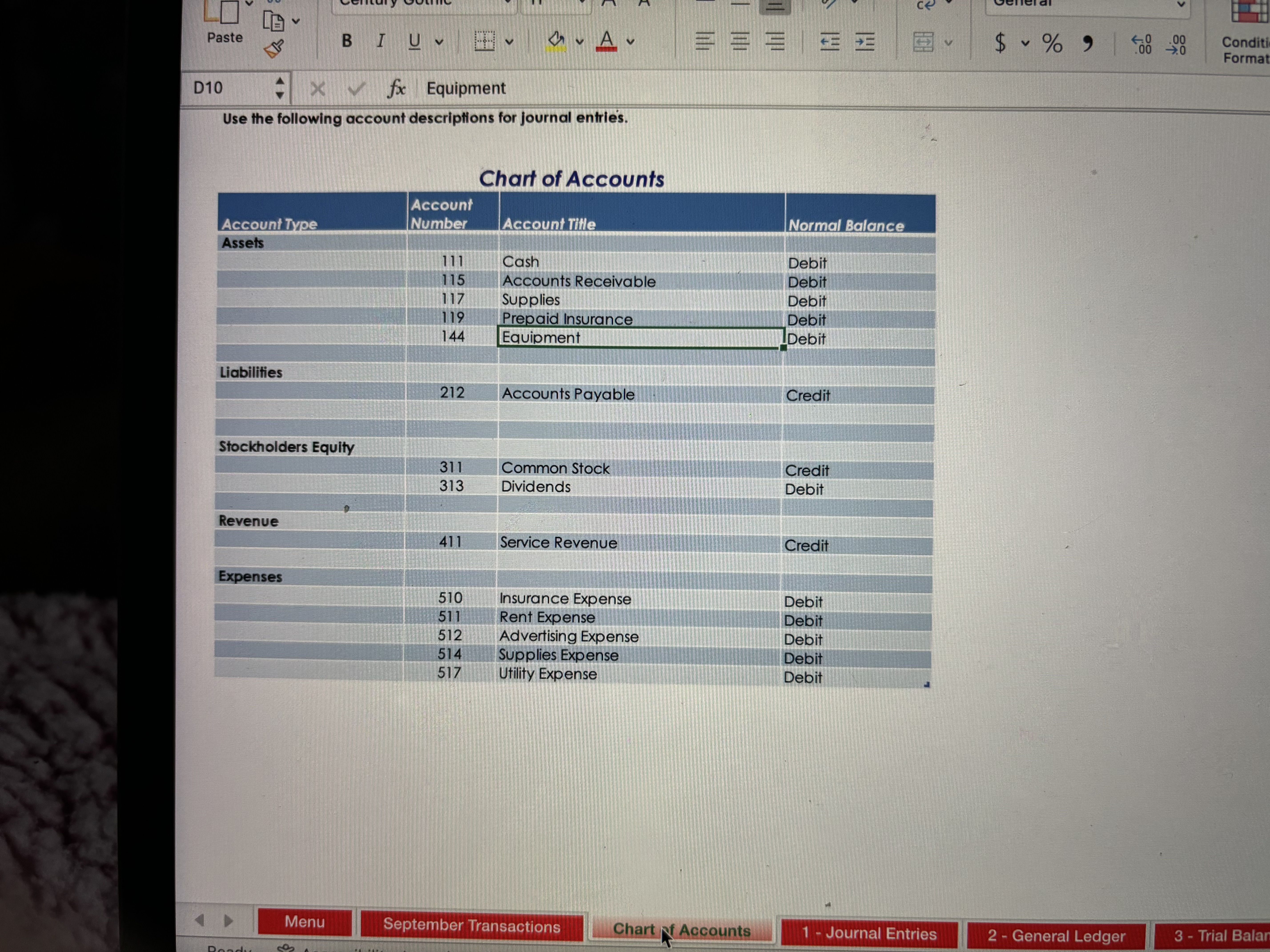 Formatting A1 X V fx | ACCT500: Course Project A