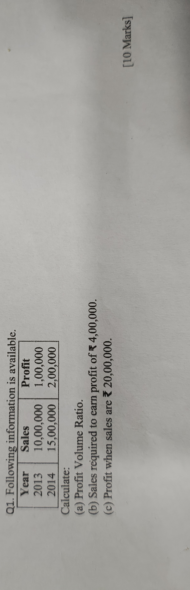 Q 1 . Following information is available. \ table