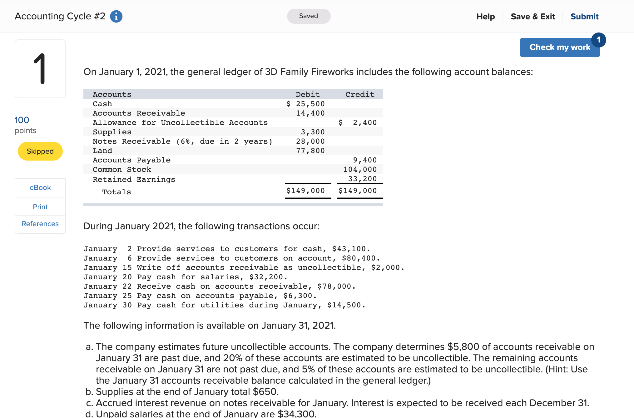 Accounting Cycle #2 i Saved Help Save & Exit