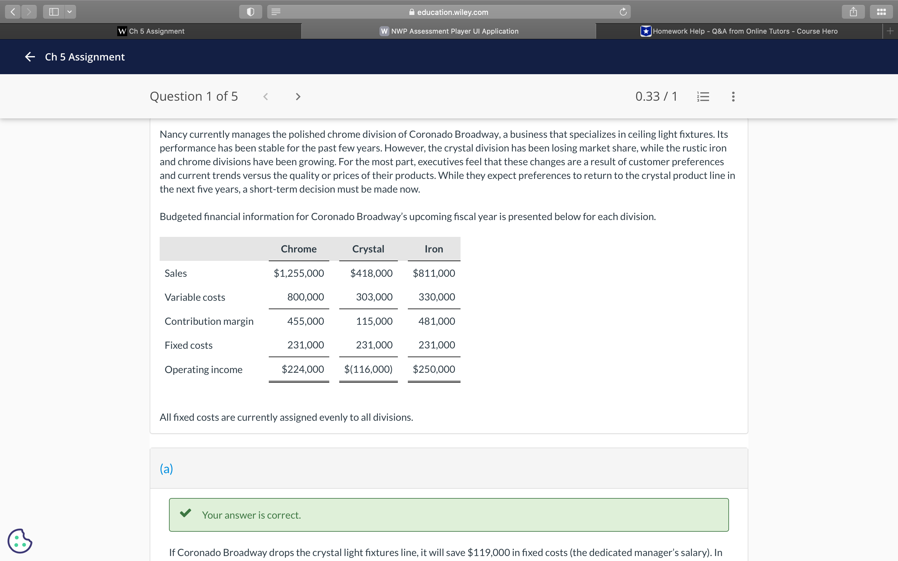 < > I Y education.wiley.com C W Ch 5 Assignment W