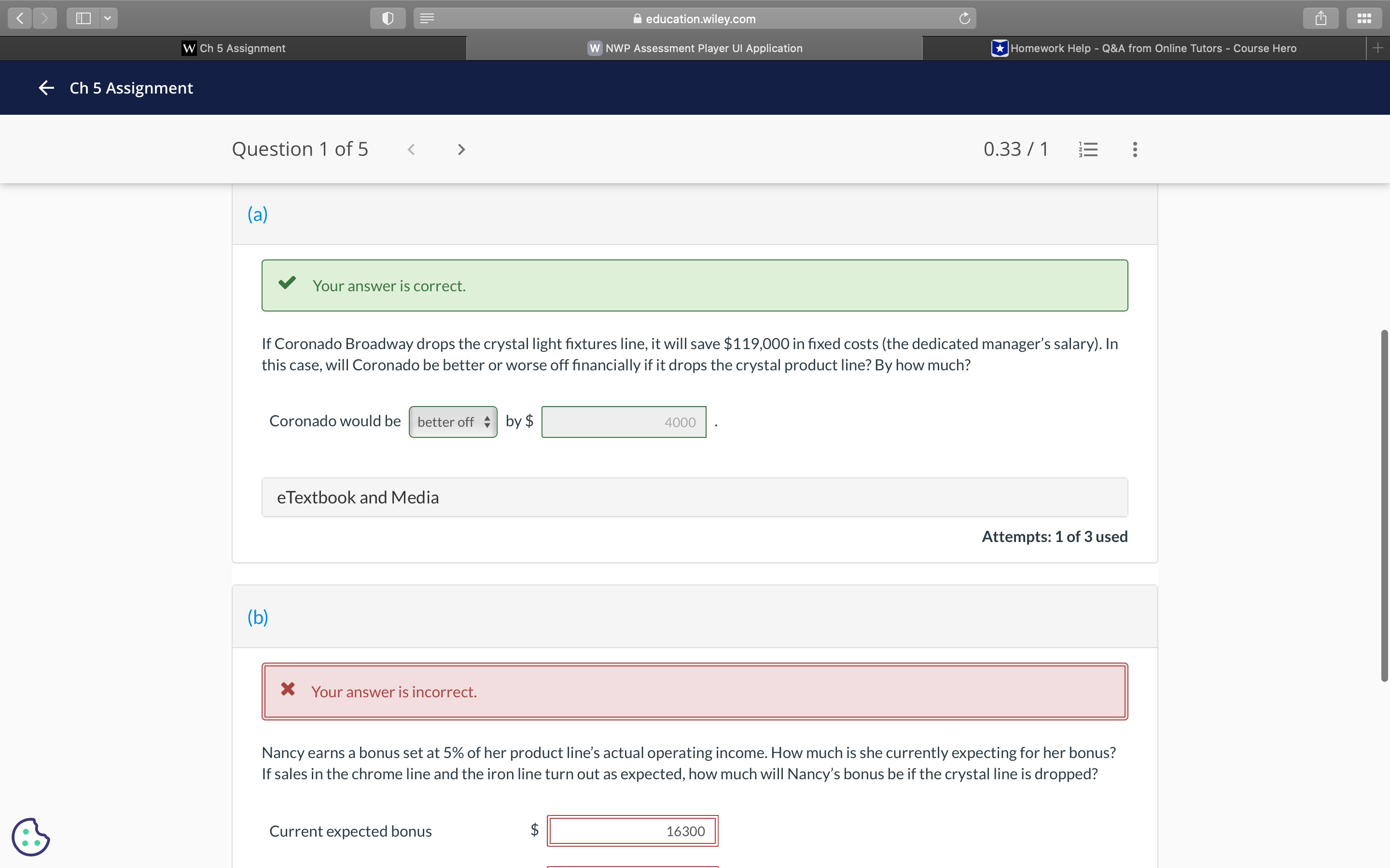 < > I Y education.wiley.com C W Ch 5 Assignment W