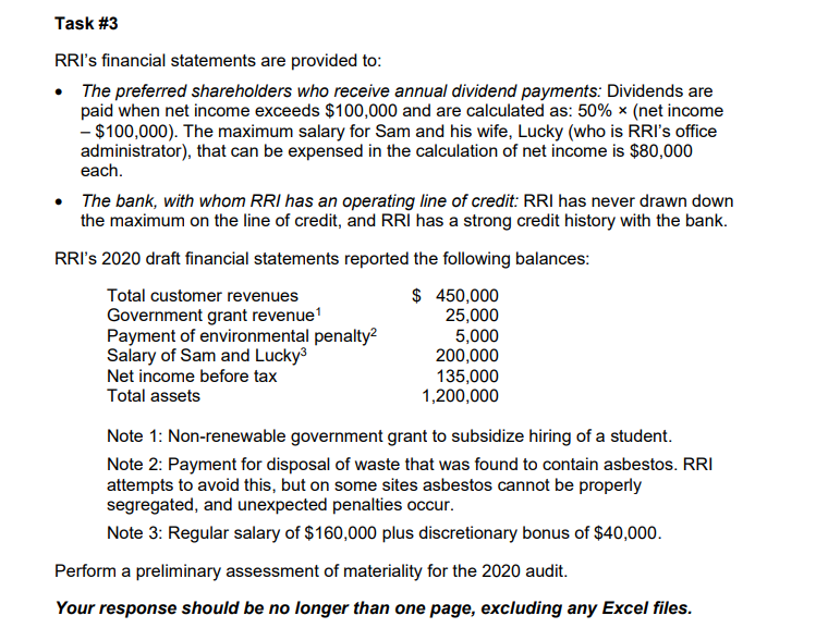 Task #3 RRI's financial statements are