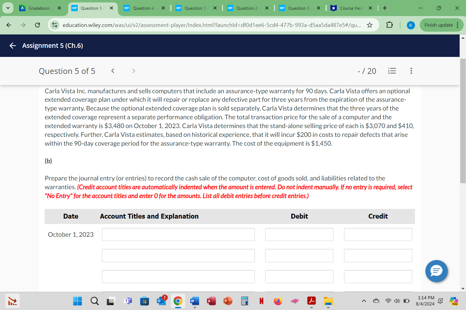 A Gradebook / X WP Question 1 c > WP Question 4 (