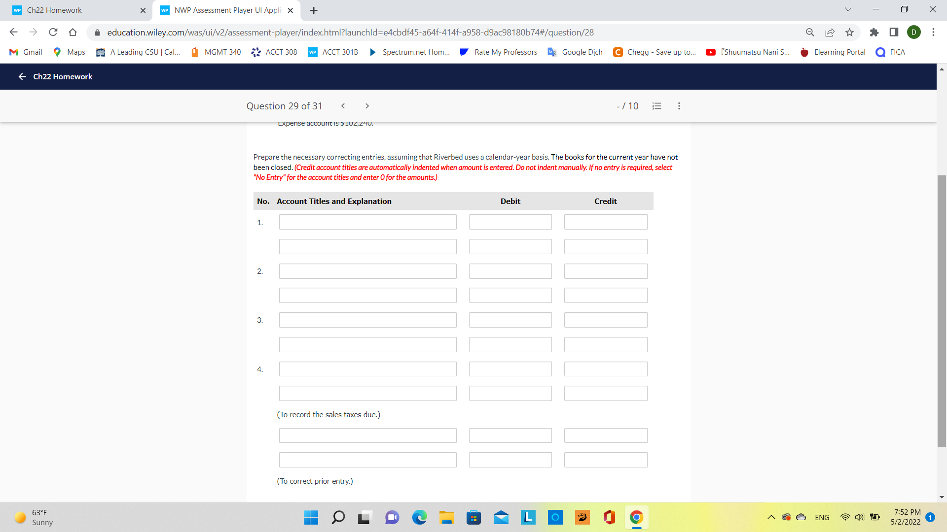 WP Ch22 Homework X WP NWP Assessment Player UI