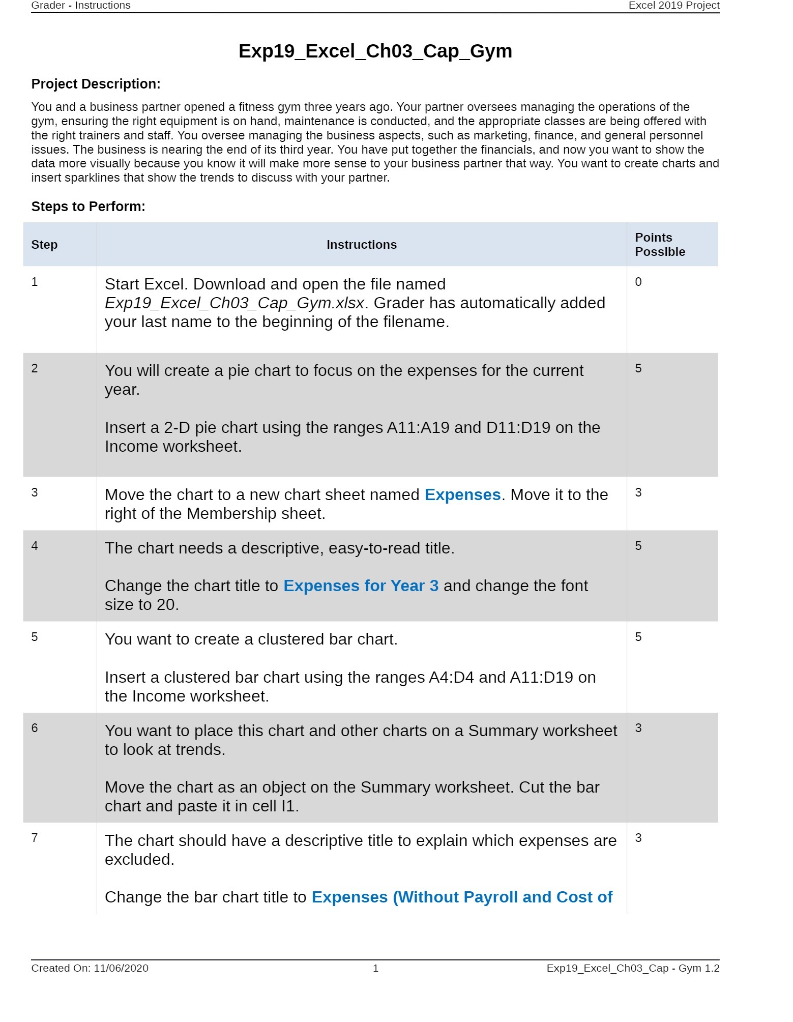 Grader - Instructions Excel 2019 Project
