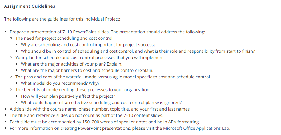 Description Assignment Details: The following