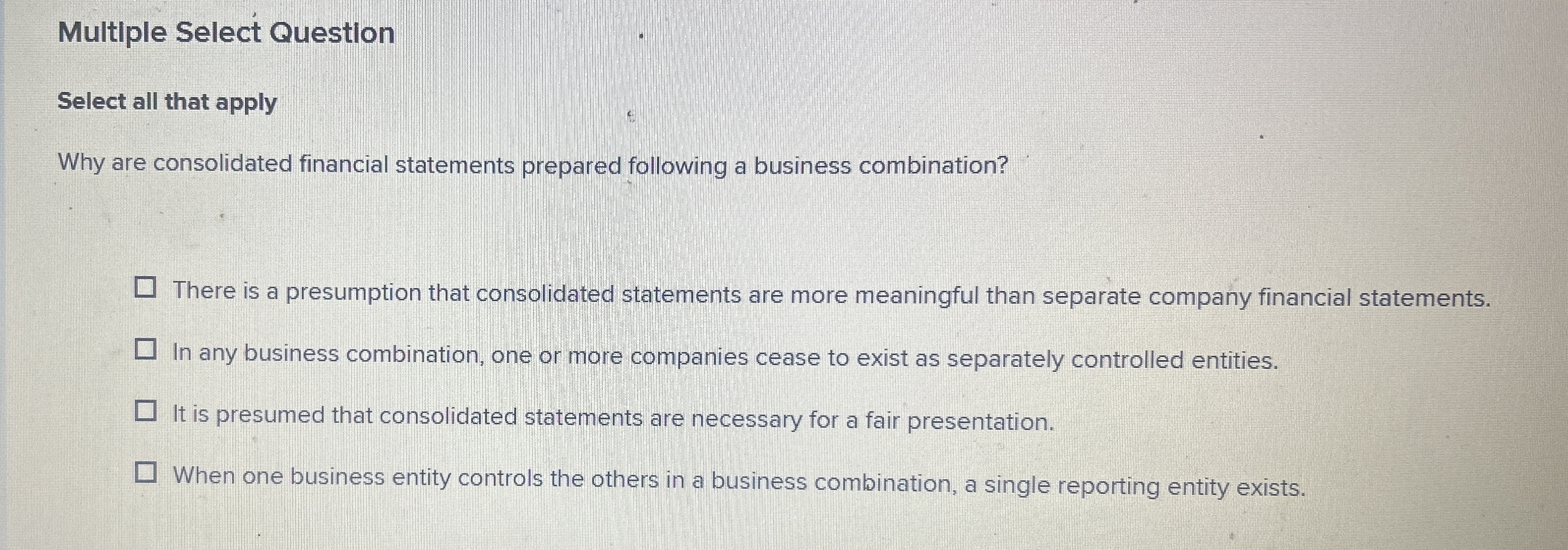 Multiple Select Question Select all that apply