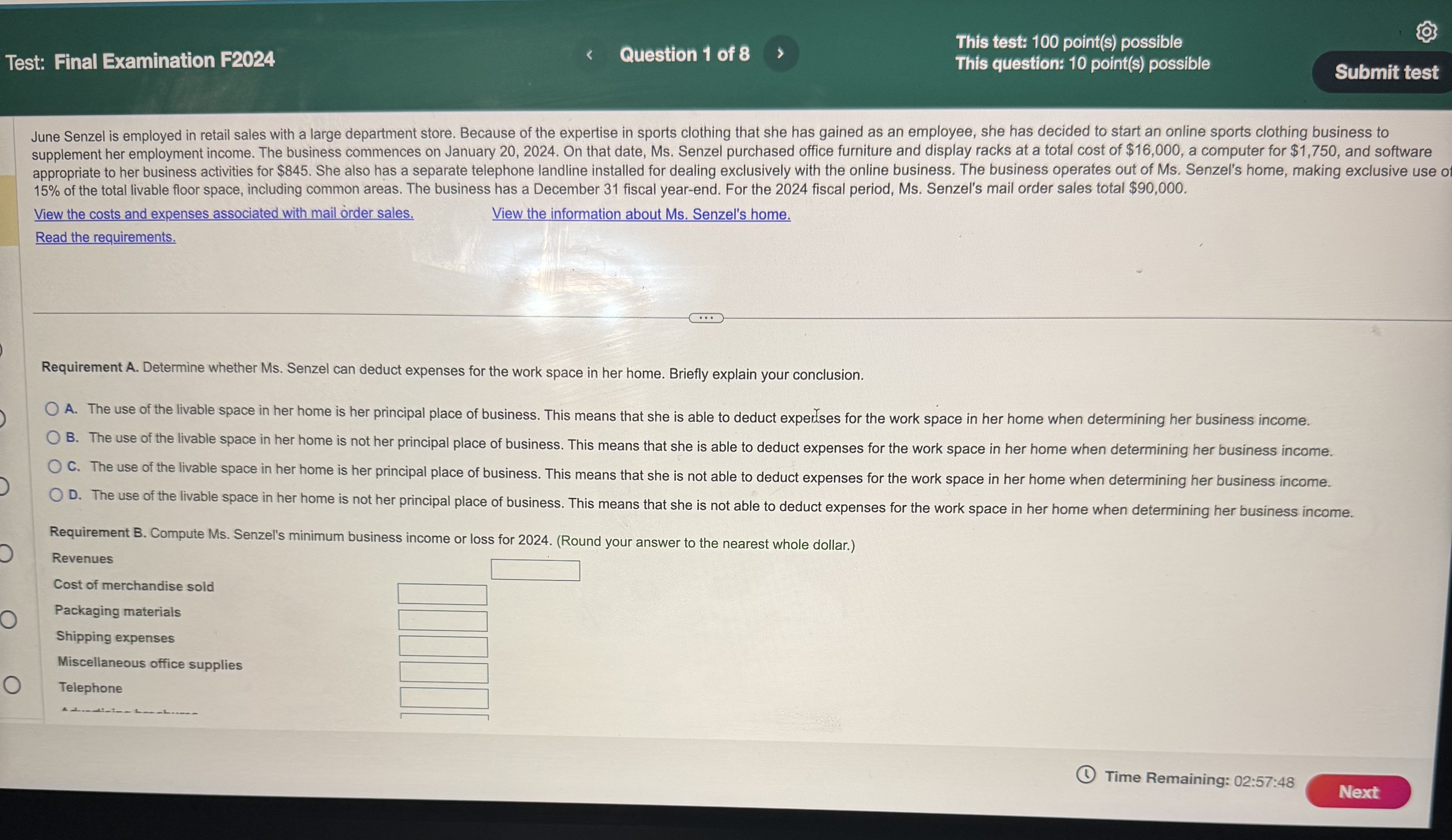 This test: 100 point(s) possible Test: Final