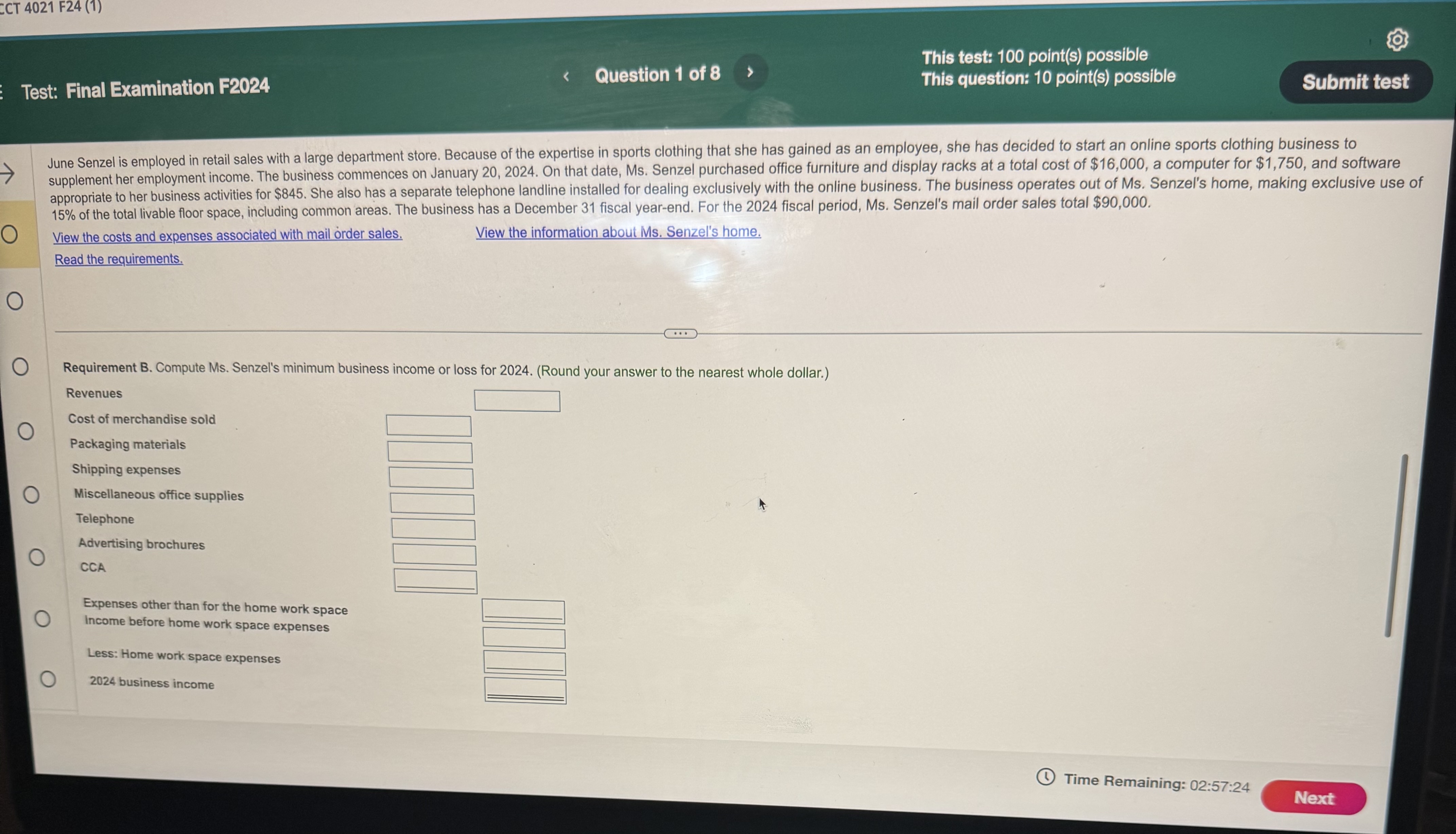This test: 100 point(s) possible Test: Final