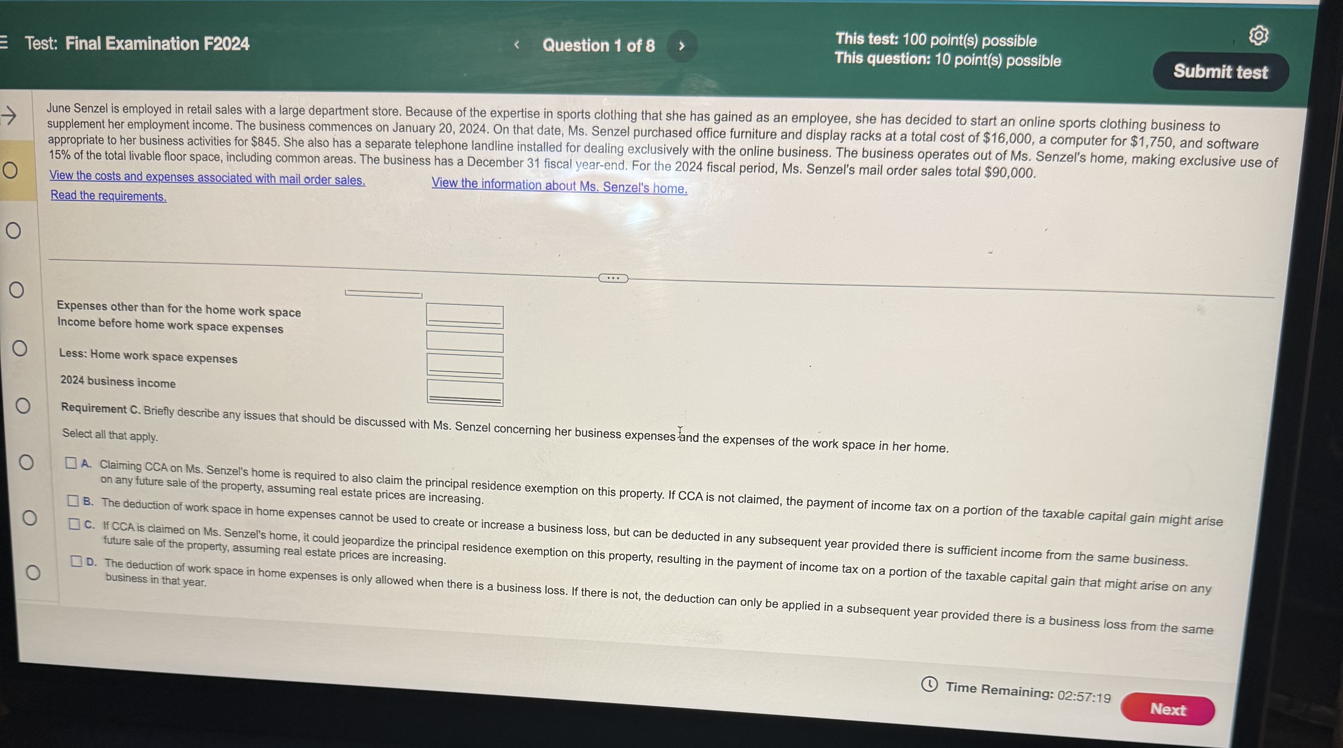 This test: 100 point(s) possible Test: Final