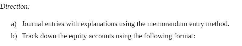 Direction: a) Journal entries with explanations