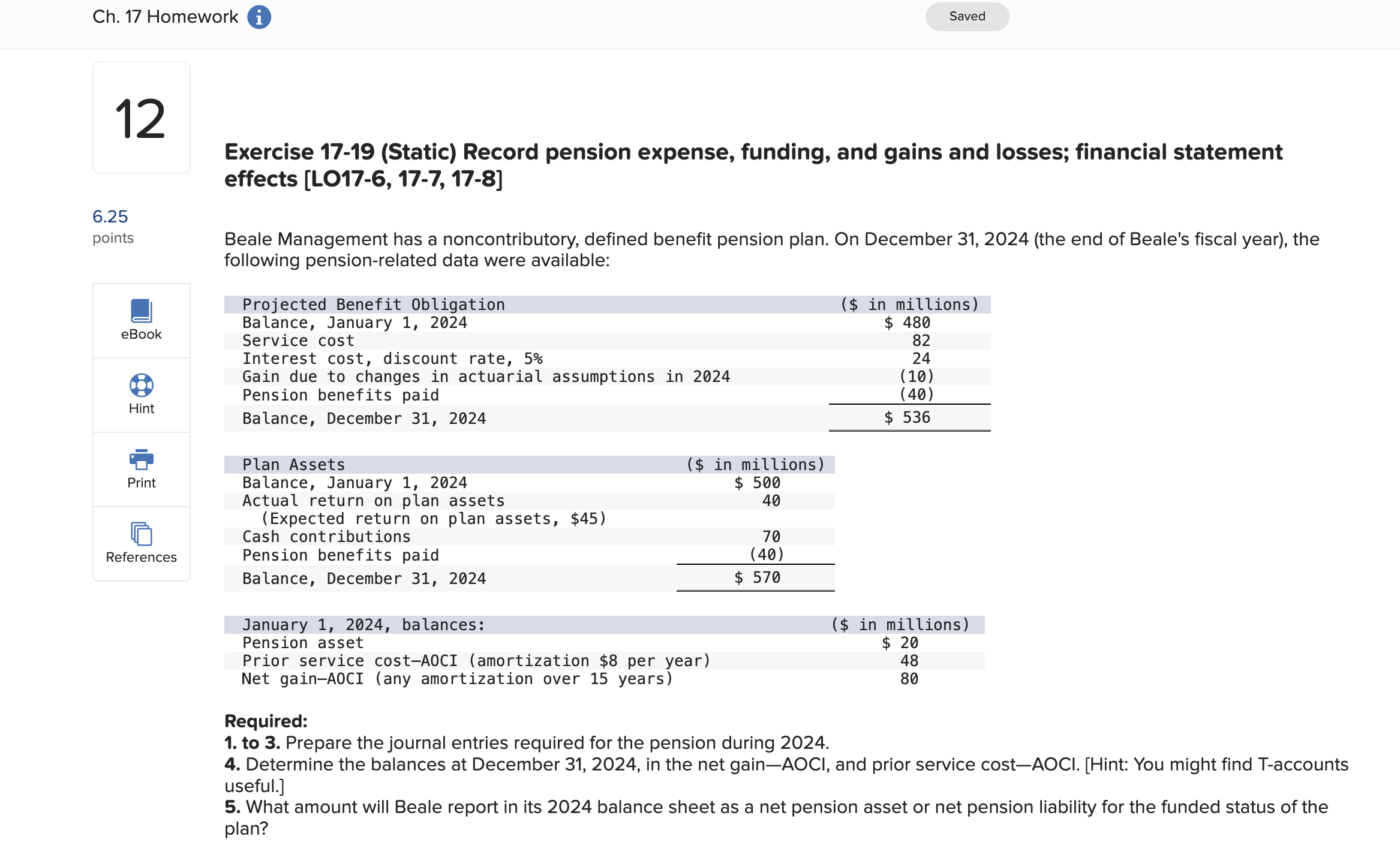 Ch . 1 7 Homework ( i ) Saved 1 2 Exercise 1 7 -