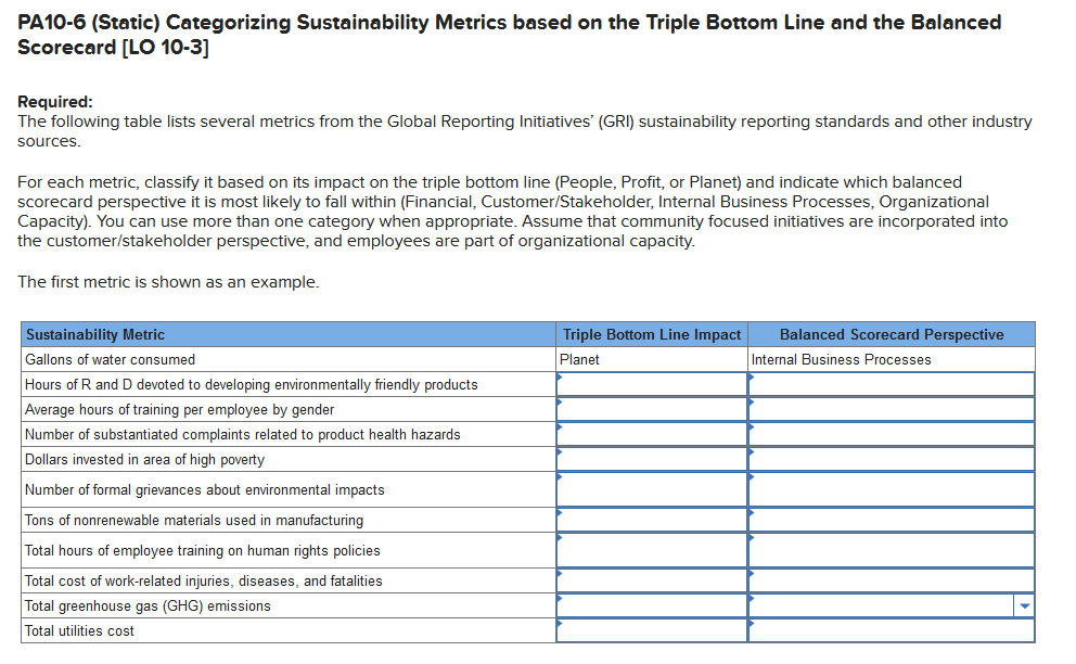 PA 1 0 - 6 ( Static ) Categorizing Sustainability