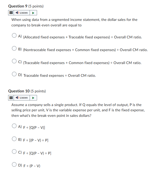 accounting Question 9 (5 points) Listen When