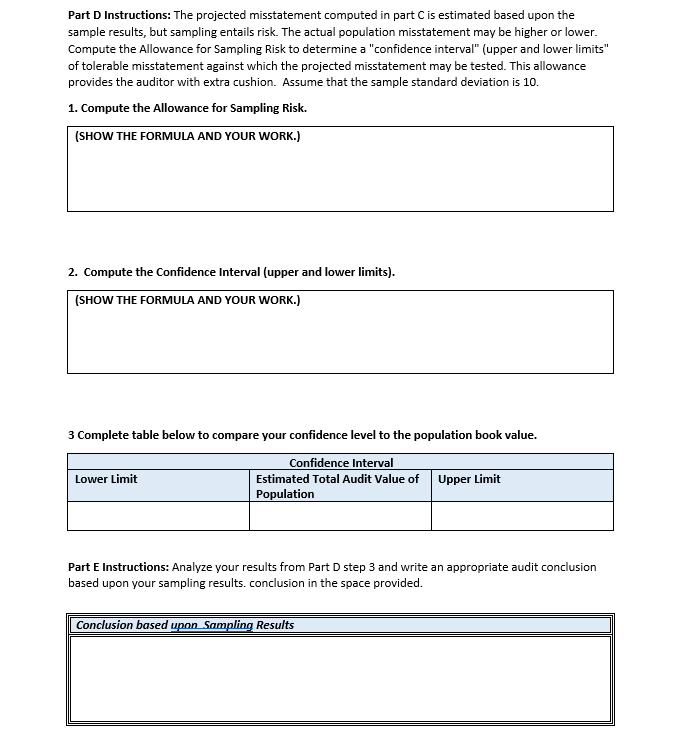 Part D Instructions: The projected misstatement