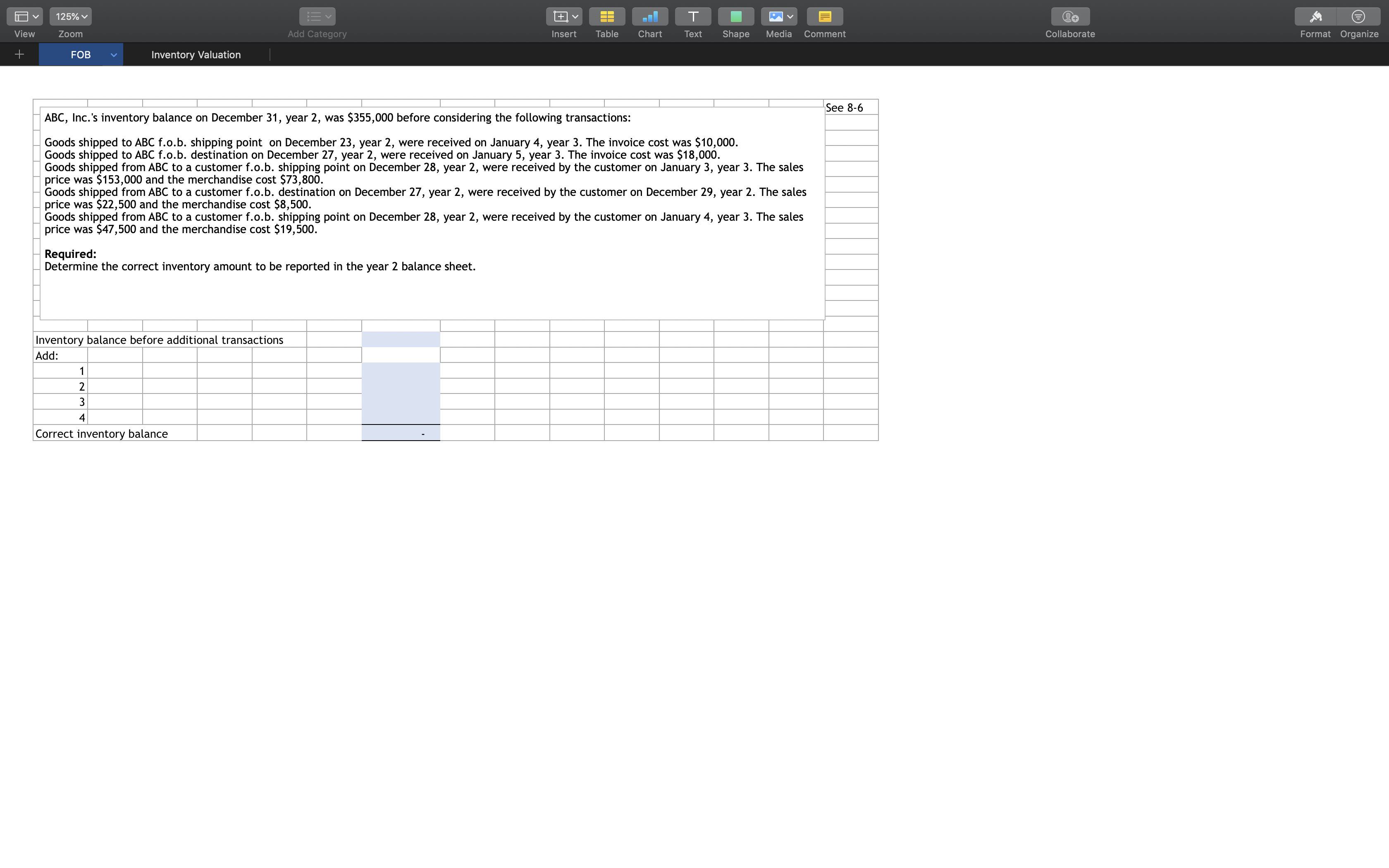 125% T View Zoom Add Category Insert Table Chart