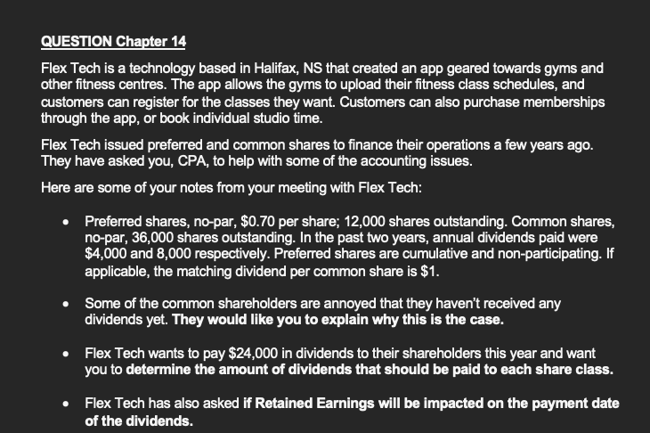 QUESTION Chapter 14 Flex Tech is a technology