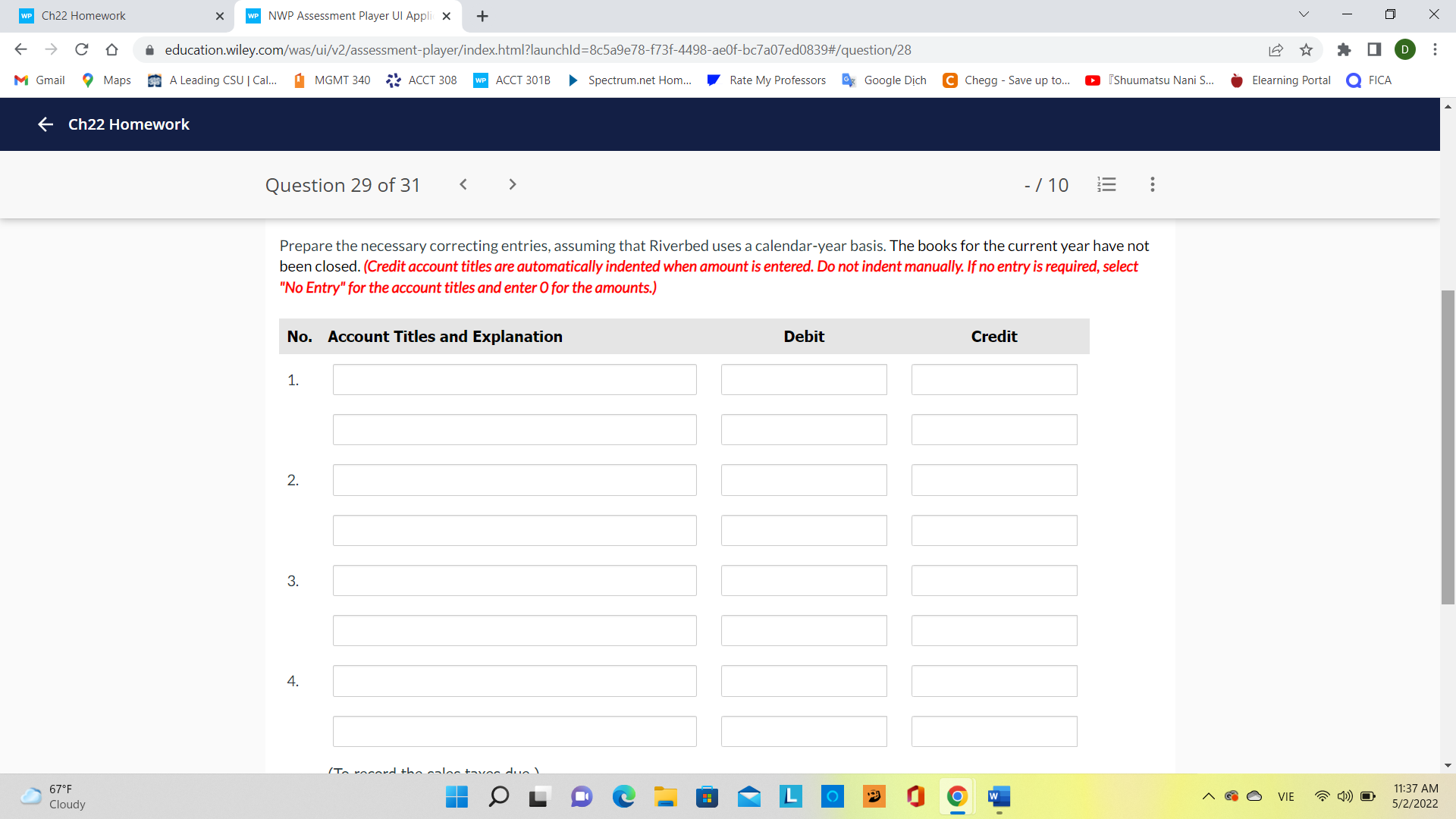 WP Ch22 Homework X WP NWP Assessment Player UI