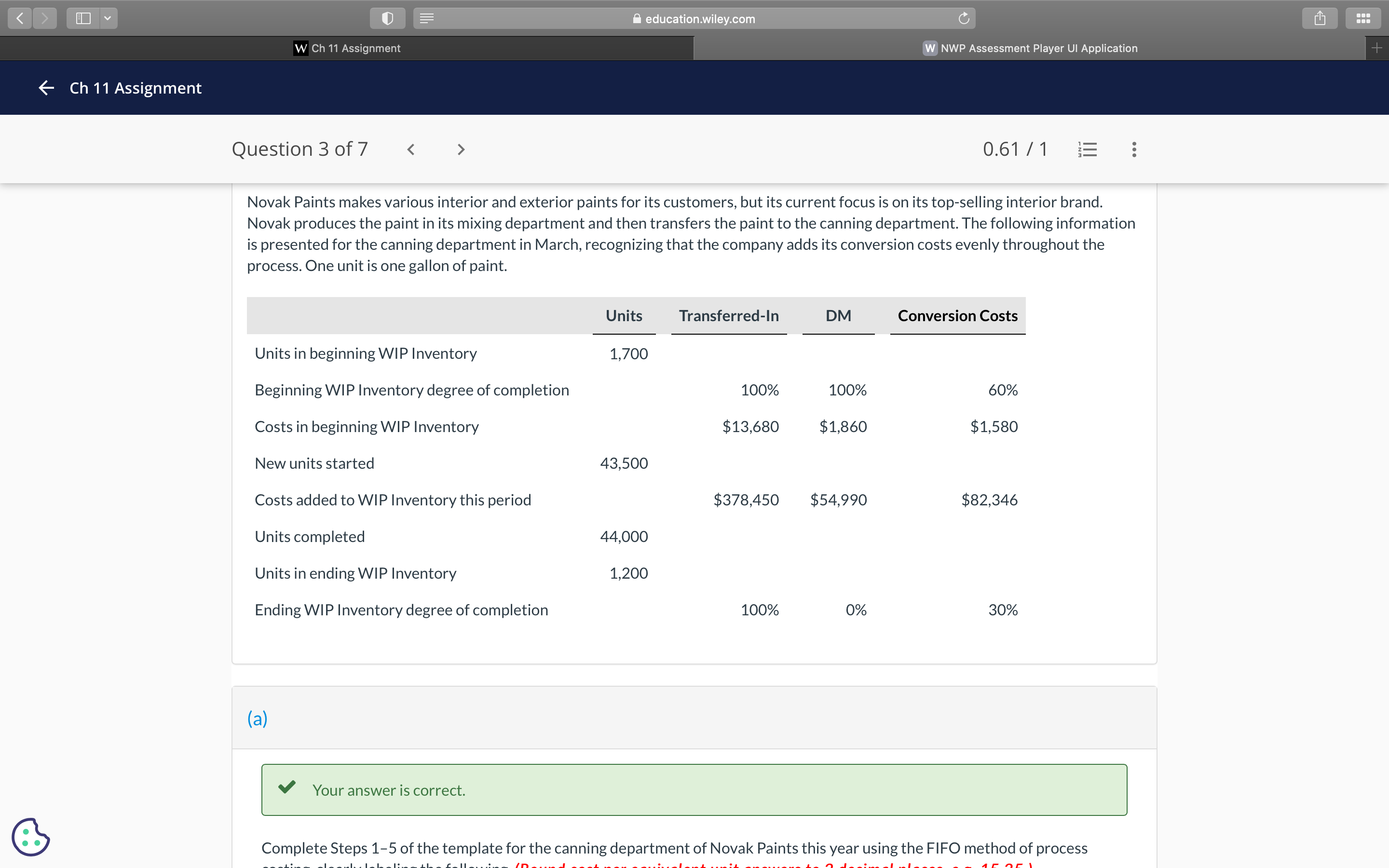 < > I Y education.wiley.com C W Ch 11 Assignment