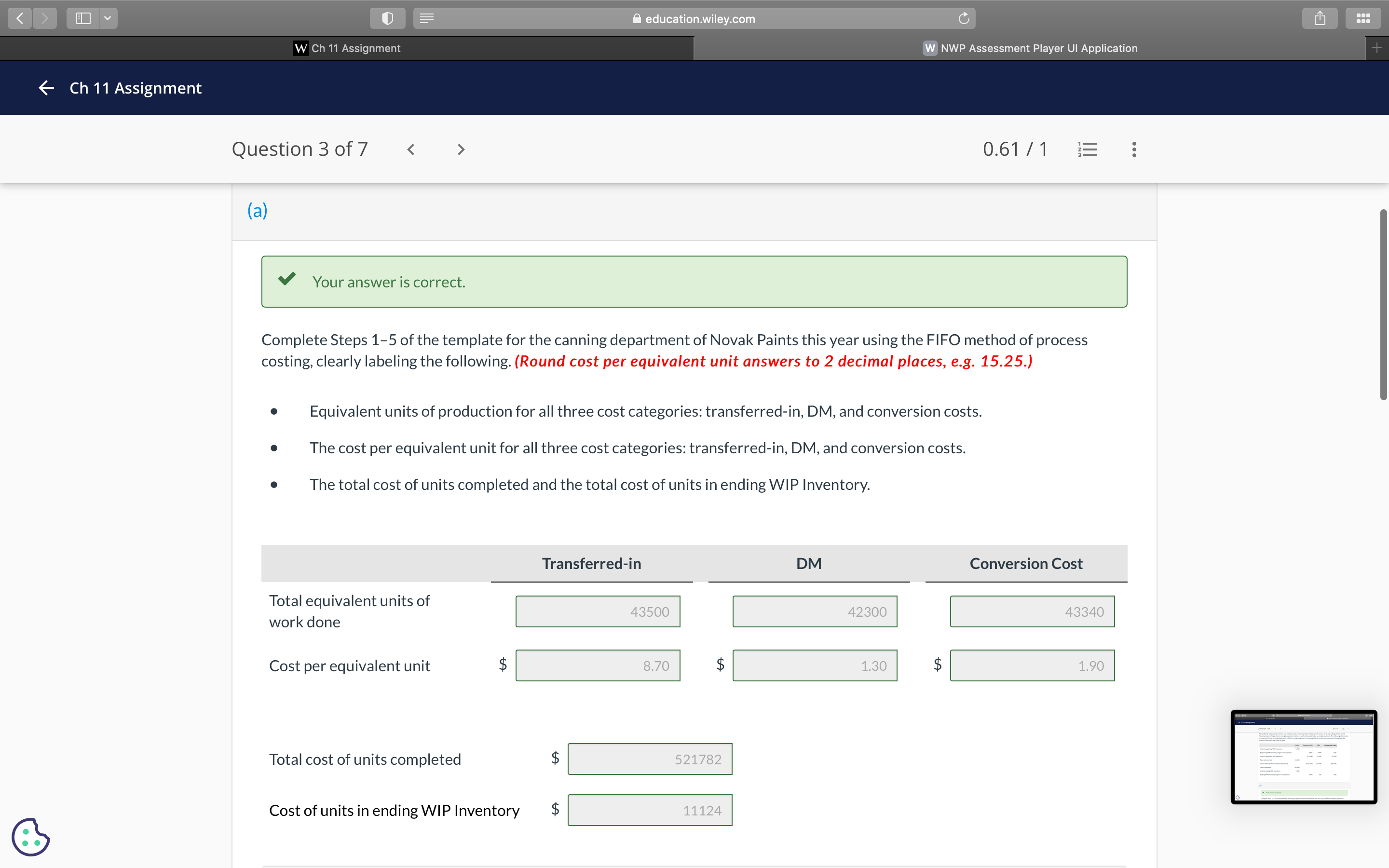 < > I Y education.wiley.com C W Ch 11 Assignment