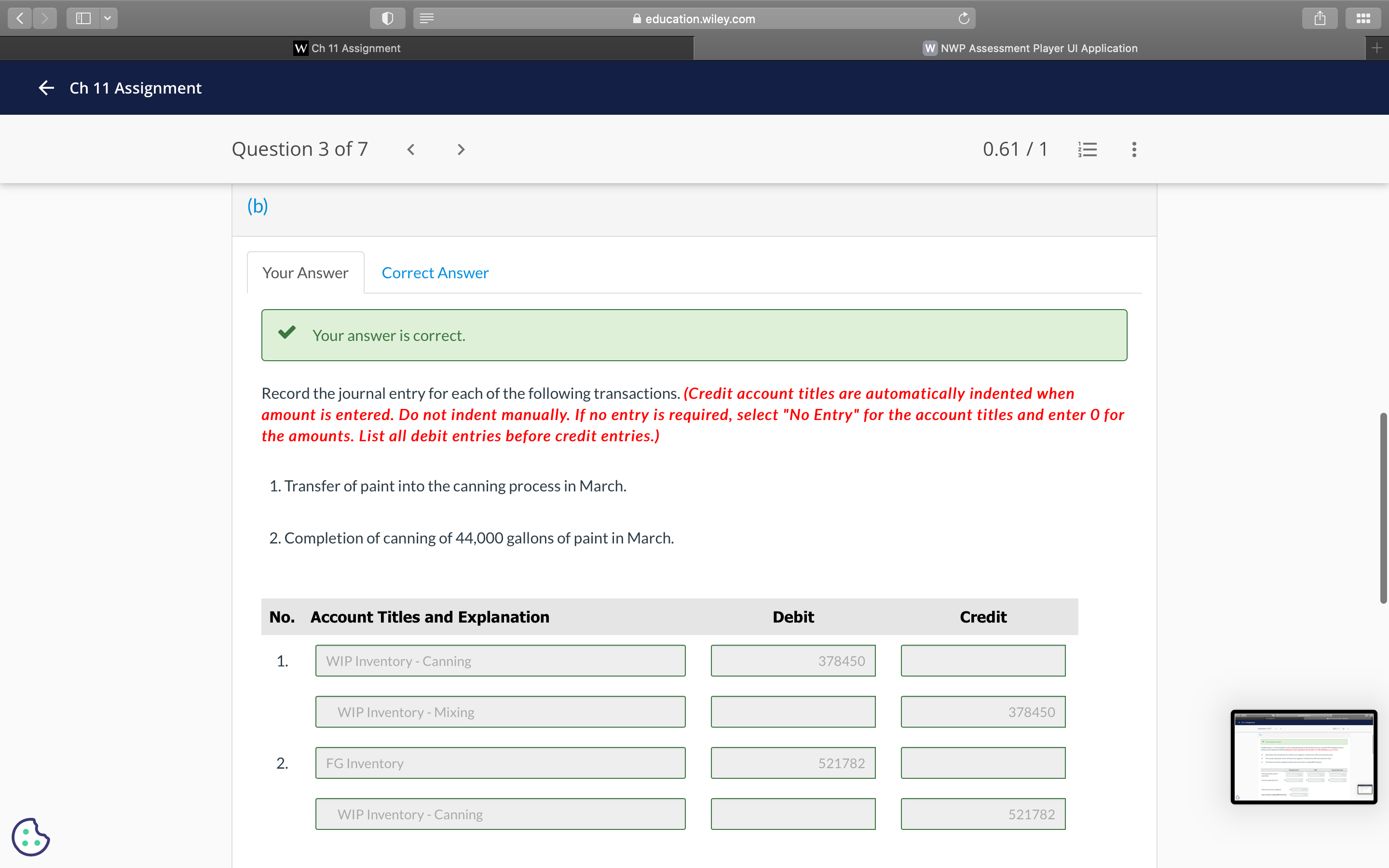 < > I Y education.wiley.com C W Ch 11 Assignment