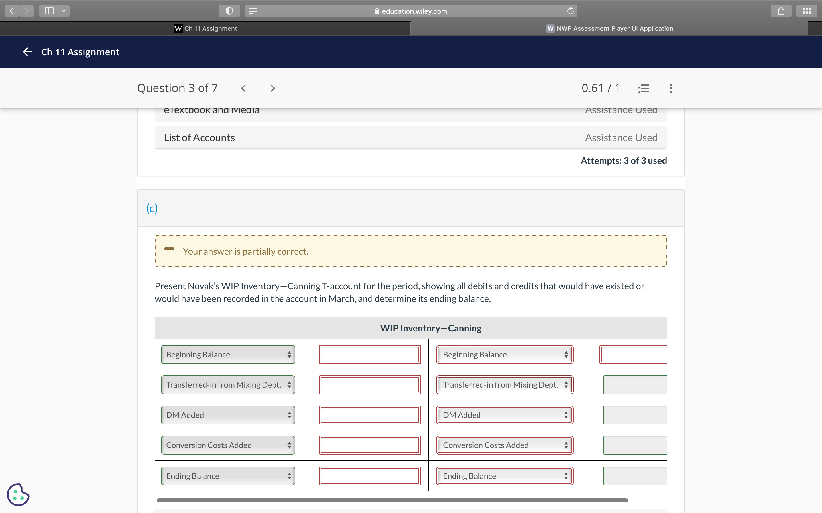 < > I Y education.wiley.com C W Ch 11 Assignment