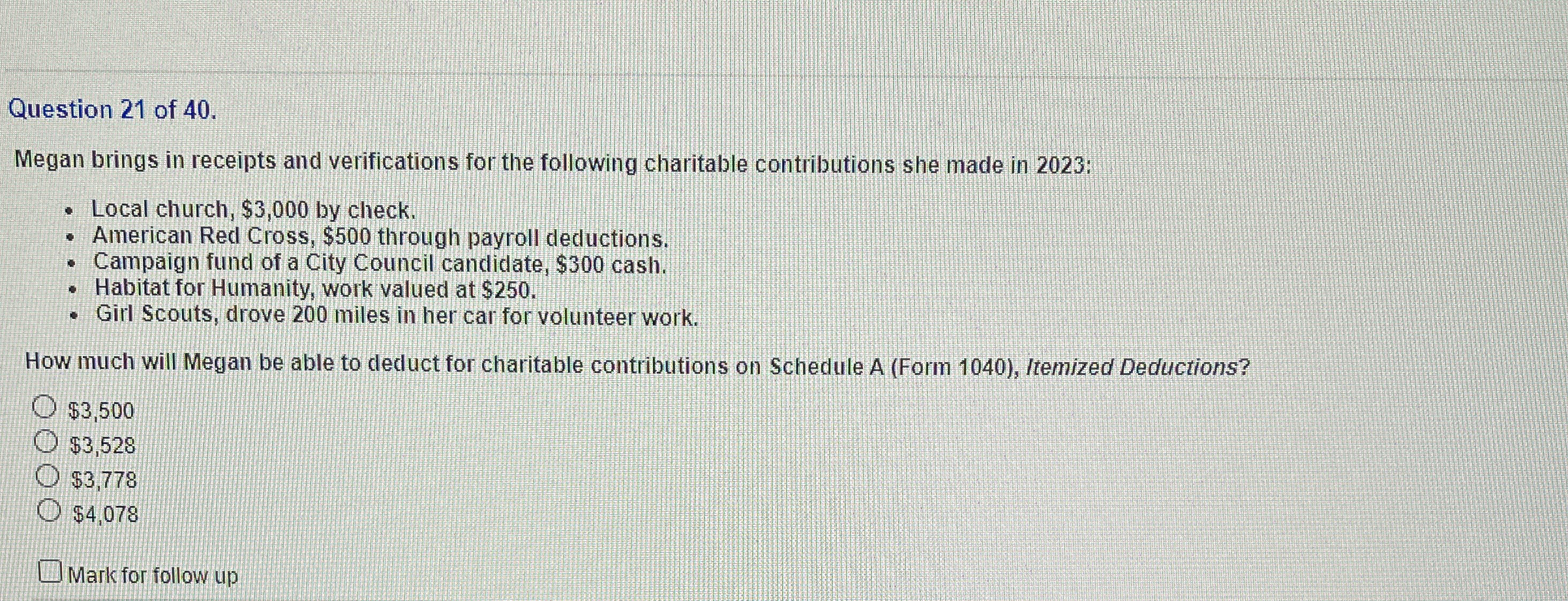 Question 2 1 of 4 0 . Megan brings in receipts