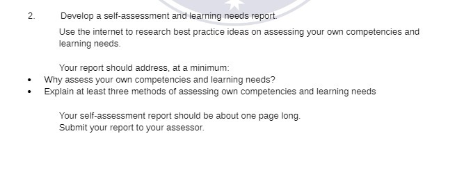 2. Develop a selfassessment and learning needs