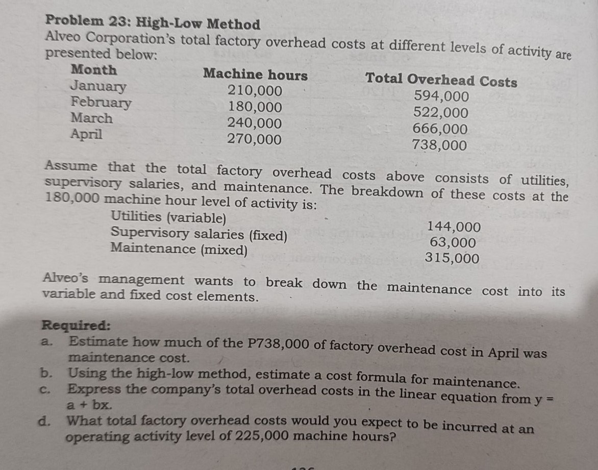 Problem 23: High-Low Method Alveo